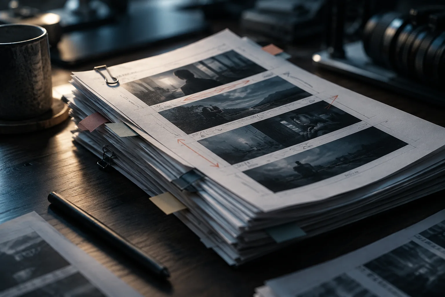 Printed review pages and paper clips